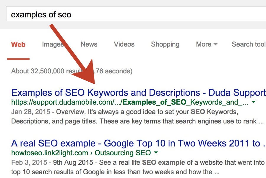 Search Engine Results (SERP) Page Meta Description and Title